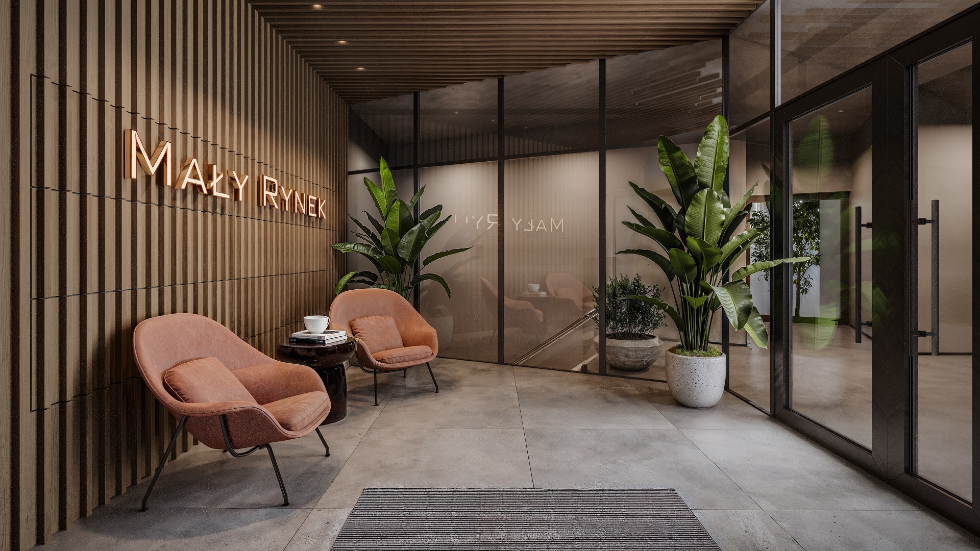 Zdjęcie holu z napisem 'Mały Rynek' na ścianie